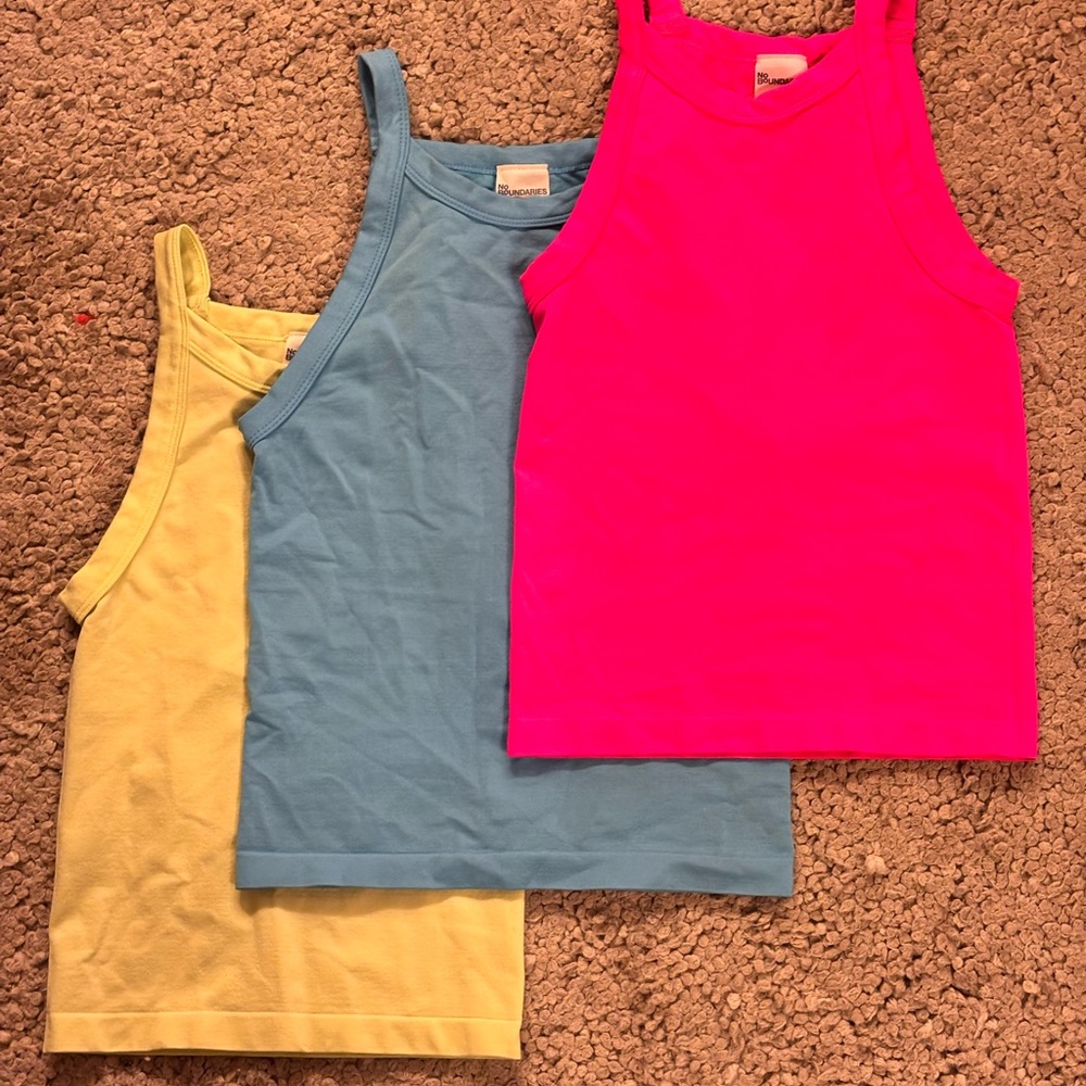 No Boundaries Girls Tank Tops - Hot Pink, Light Blue & Yellow